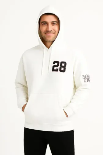 Üç İplik Kapüşonlu Ön Ve Arka Baskılı SweatShirt Hoodie - Beyaz - XL - Beyaz