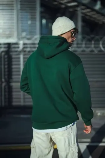 Üç İplik Penye Kapşonlu Basic SweatShirt - Haki - L - Haki