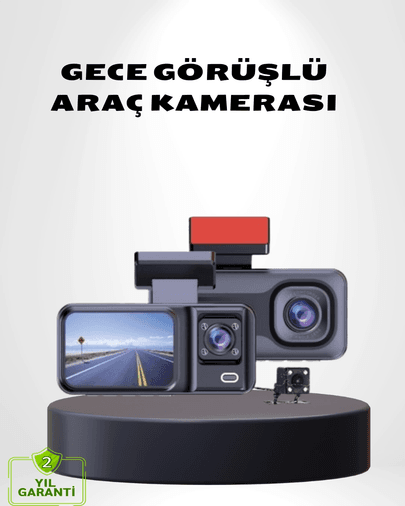 Üç Kameralı Dash Cam 170° Geniş Açılı Full Hd Gece Görüşlü