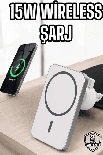 UCUZTEKNO 114595603 Araç Uyumlu Kablosuz 15W Taşınabilir Şarj Aleti Çift Kablo