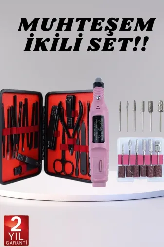 UCUZTEKNO TYC0CCS70N177644268488139 Preminyum Elektrikli Manikür Pedikür Seti İkili Set 17 Parça Tırnak Bakımı Nasır Temizleme Tırnak Şe