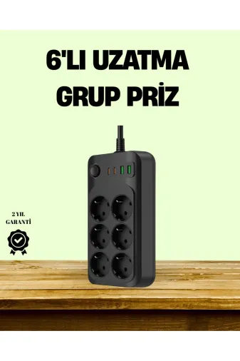 UCUZTEKNO TYC5AC93DB493968CC2729C00 Trendlia 2500W Güçlü 6’Lı Priz Usb Ve Type-C Çıkışlı Termal Korumalı