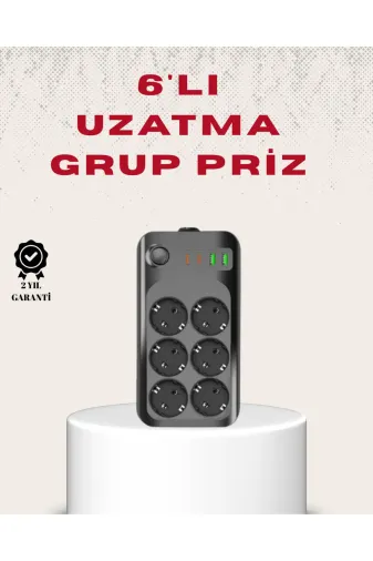 UCUZTEKNO TYC75638B8147C62E4D2A9700 Trendlia 6’Lı Grup Priz Termal Korumalı Usb Type-C Çoklu Priz 2 Metre Kablo