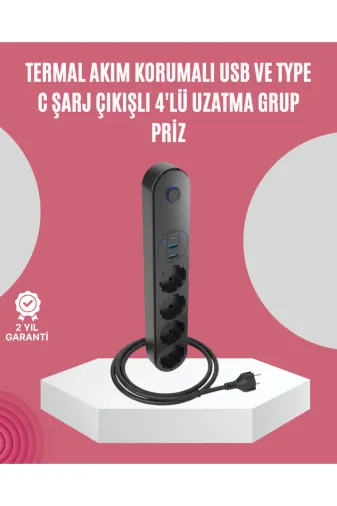 UCUZTEKNO TYC908AB3D7F2857338052B00 Trendlia Led Anahtarlı Akım Korumalı Çoklu Priz 4 Priz 3 Usb Girişli