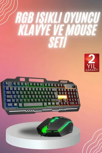 UCUZTEKNO TYCF7EB0C37506AD9D71B9400 Rgb Işıklı Klavye Q Klavye Mouse Hediyeli