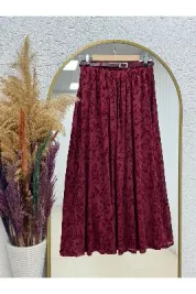 Ülkü Astarlı Kemerli Organize Flok Desen Etek-EK752.1 Bordo