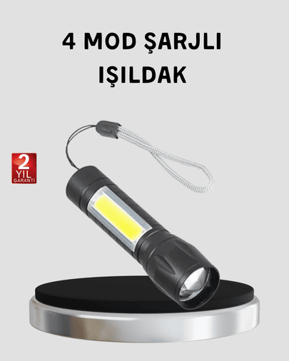Ultra Dayanıklı 4 Mod Şarjlı Işıldak | Suya ve Darbeye Dayanıklı | 100.000 Saat LED Ömrü