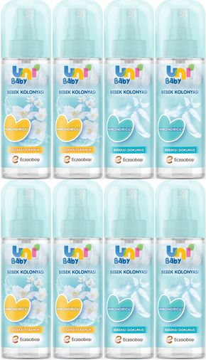 Uni Baby Bebek Kolonyası 150ML Karma Set Nemlendiricili (Bebeksi Dokunu/Çiçeksi Ferahlık) (8 Li Set)