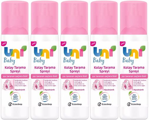 Uni Baby Kolay Saç Tarama Spreyi 200ML (Yeni) Zor Taranan Saçlara Özel (5 Li Set)