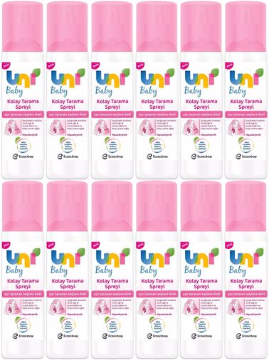 Uni Baby Kolay Saç Tarama Spreyi 200ML (Yeni) Zor Taranan Saçlara Özel (12 Li Set)