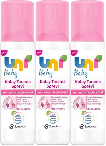 Uni Baby Kolay Saç Tarama Spreyi 200ML (Yeni) Zor Taranan Saçlara Özel (3 Lü Set)