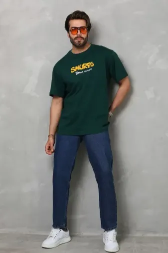 Unisex Basic Bisiklet Yaka Oversize T-Shirt - Yeşil - M - Yeşil