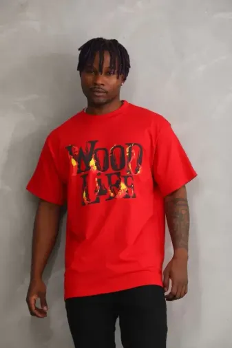 Unisex Baskılı Oversize T-Shirt - Kırmızı - S - Kırmızı
