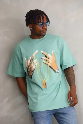 Unisex Baskılı Oversize T-Shirt - Mint Yeşili - XL - Mint Yeşili