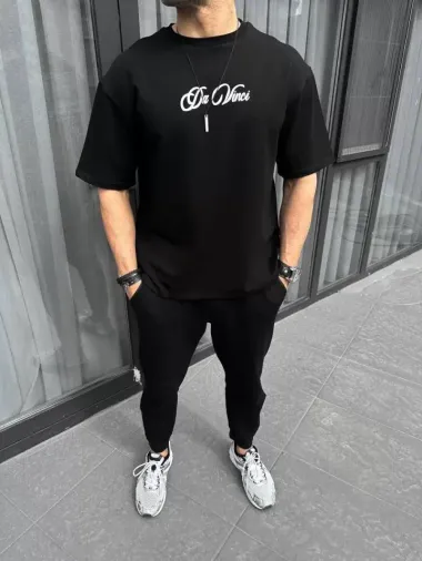 Unisex Baskılı Oversize T-Shirt - Siyah - M - Siyah