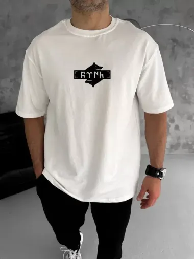 Unisex Bisiklet Yaka Baskılı Double Oversize T-Shirt - Beyaz - XL - Beyaz