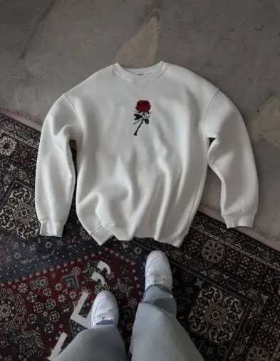 Unisex Bisiklet Yaka Ön Ve Arka Baskılı SweatShirt - Beyaz - L - Beyaz
