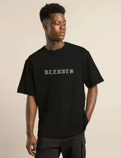 Unisex Bisiklet Yaka Oversize Baskılı T-Shirt - Siyah - XL - Siyah