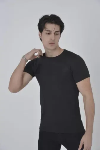 Unisex Göğüs File Aksesuarlı T-shirt - Siyah - XL - Siyah