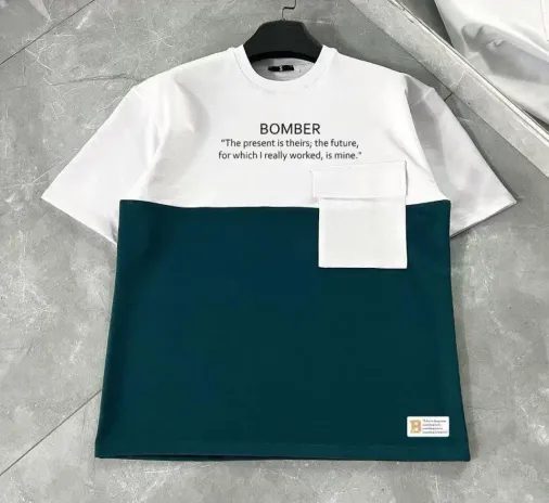 Unisex Torba Cep Detaylı Parçalı T-Shirt - Lacivert - S - Lacivert