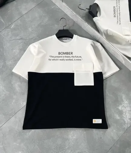 Unisex Torba Cep Detaylı Parçalı T-Shirt - Siyah - S - Siyah