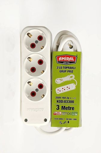 ureticiniz 55AH-AH-AVH-935 Amiral 3' Lü Topraklı 3 Metre Kablolu Grup Priz 1