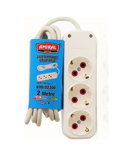 ureticiniz 55AH-AH-AVH-937 Amiral 3' Lü Topraklı 2 Metre Kablolu Grup Priz 1