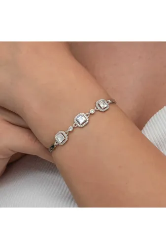 Usho Jewelry T8964 Gümüş Üçlü Kare Kadın Bileklik