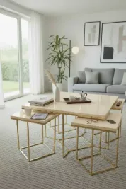 Usta Mekan Monza 5 Li Gold Krem Mdf 4+1 Kare Orta Sehpa Bej