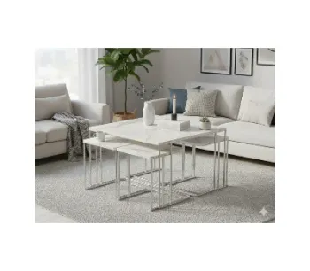 Usta Mekan Seul 5 Li Tekerli Gümüş Beyaz Mermer Desen Yavrulu 4+1 Kare Orta Sehpa