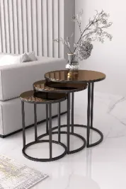 Usta Mekan Siyah Metal Bronz Aynalı Zigon Sehpa