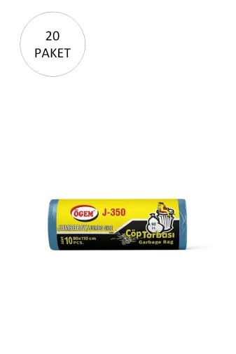 Uyguna Kapında SVU763456844 J-350 Boy Çöp Torbası 80 X 110 Cm 10 Lu Rulo X 20 Paket = 200 Adet (Mavi)