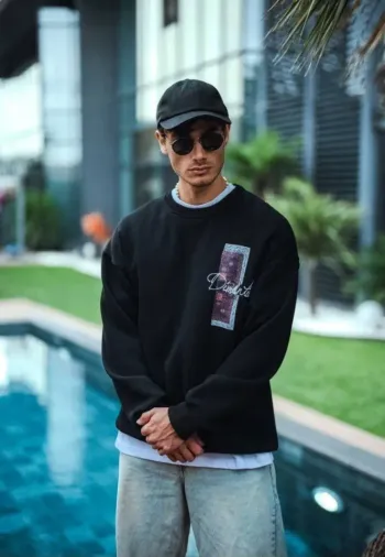 Uzun Kol Bisiklet Yaka Ön Ve Arka Baskılı SweatShirt - Siyah - L - Siyah