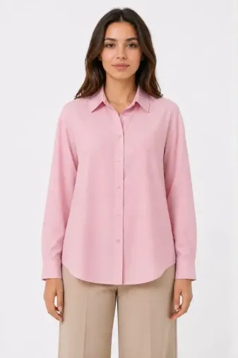 Uzun Kol Gömlek Düğmeli Klasik Yaka Günlük Ve Ofis Şıklığına Uygun - Toz Pembe - XS - Toz Pembe