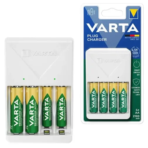 Varta Plug Aa/aaa Kalem Pil Şarj Cihazı Aleti - 4 Adet 2100mah Aa Hr6 Nı-mh Şarj Edilebilir Pil Hediyeli