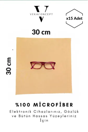 vekaconcept 9457116518 15 Adet Büyük Boy Mikrofiber Gözlük Tablet Telefon Temizleme Mendili 30*30 Cm Büyük Boy Bez