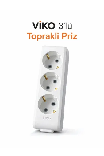 VİKO 3'lü-2 3’Lü Topraklı Priz – Beyaz