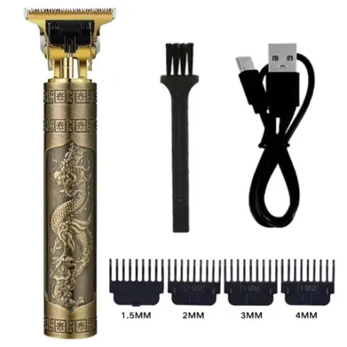 Vintage Görünümlü Güçlü 4 Farklı Başlıklı USB ŞarjlI Manuel Tıraş Makinası (4745)