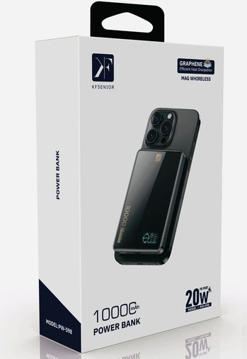 VINTESSY 6976071491815-BLNC Pw598 10.000 Mah Dijital Göstergeli 20W Type-C Ve 15W Kablosuz Şarj Pd Hızlı Şarj Magsafe Powerbank - Siyah Diğer