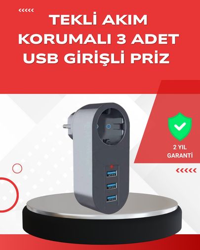 VINTESSY TKNUCZZZ3400PRİZ-1MKR 2500W Güç Destekli Akım Korumalı Priz 3 Usb Çıkışlı 0