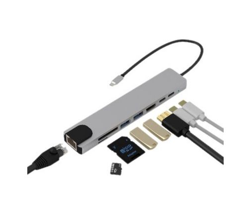 VINTESSY TKNUCZZZMACBOOKDÖNÜŞTÜRÜCÜ-3MKR Type C Hub Çoklayıcı 8 Port Usb Hdmı Rj45 Kart Okuyucu Akıllı Saat