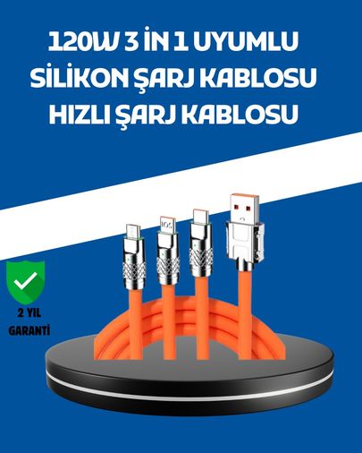 VINTESSY TKNXUCZZZS219ŞARJKABLOSUUUUUU-3MKR 120W Şarj Destekli 3 Ü 1 Arada Çoklu Şarj Kablosu 1.2 Metre Standart
