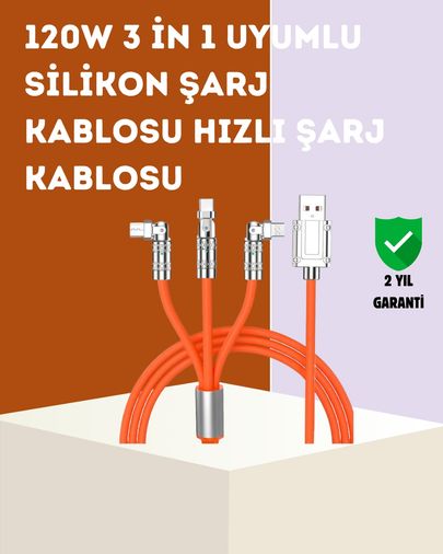 VINTESSY TKNXUCZZZS219ŞARJKABLOSUUUUUU-4MKR 120 W Hızlı Çözüm Sunan 3'ü 1 Usb Şarj Kablosu Sağlam Gövde Standart