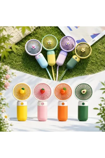 VİORA LENSE VİO5348 Şarjlı Mini Taşınabilir El Fanı - Sessiz Usb Masaüstü Vantilatör - Meyve Temalı Pembe