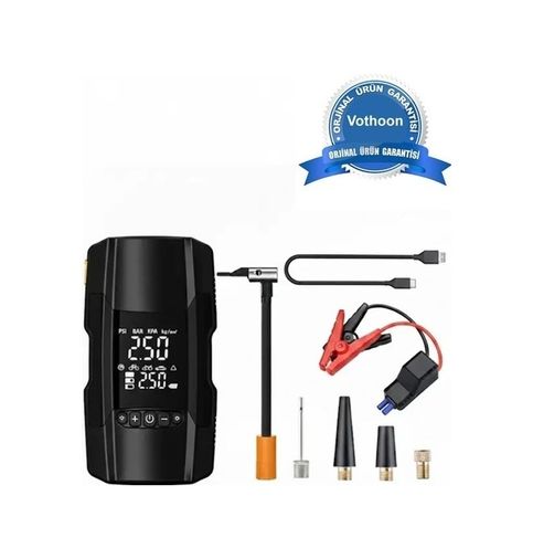 Vothoon 115606900 Şarjlı 10.000 Mah Akıllı Dijital Lastik Şişirme Pompası 150 Psı 12V Akü Şarj Takviyeli
