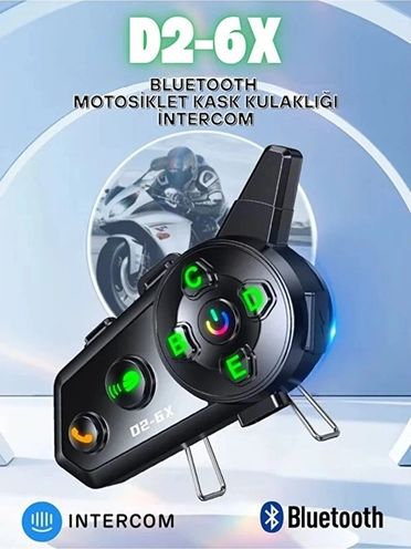 Vothoon 124320289 D2-6X 1000M Mesafeli 6 Kanallı İntercom Bluetooth Motosiklet Kask Kulaklığı İntercom Kulaklık