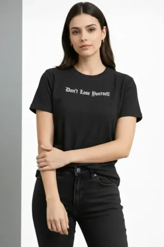 Wafıl Kumaş Tişört Regular Kalıp Bisiklet Yaka Baskılı Günlük Basic T-Shirt - Siyah - 2XL - Siyah