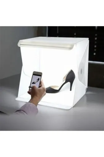 Wanderlust Siyah Beyaz Fon Reklam Profesyonel Led Işıklı Mobil Katlanabilir E-Ticaret Ürün Fotoğraf Çekim Çadırı 23X24X30 Cm 1Adet