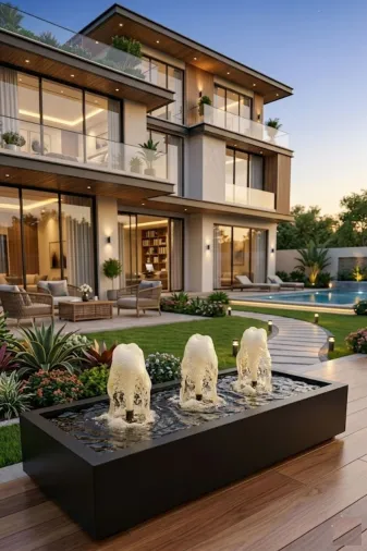WATERSHUT Zenflow3 3 Fıskiyeli Modern Bahçe Şelalesi | Dekoratif Villa Bahçe Su Havuzu Peyzaj Fıskiye Sistemi