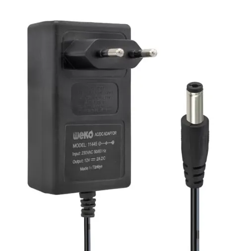 Weko 12 Volt 2 Amper 24 Watt Plastik Kasa Priz Tipi Adaptör (5.5x2.5 Uçlu)